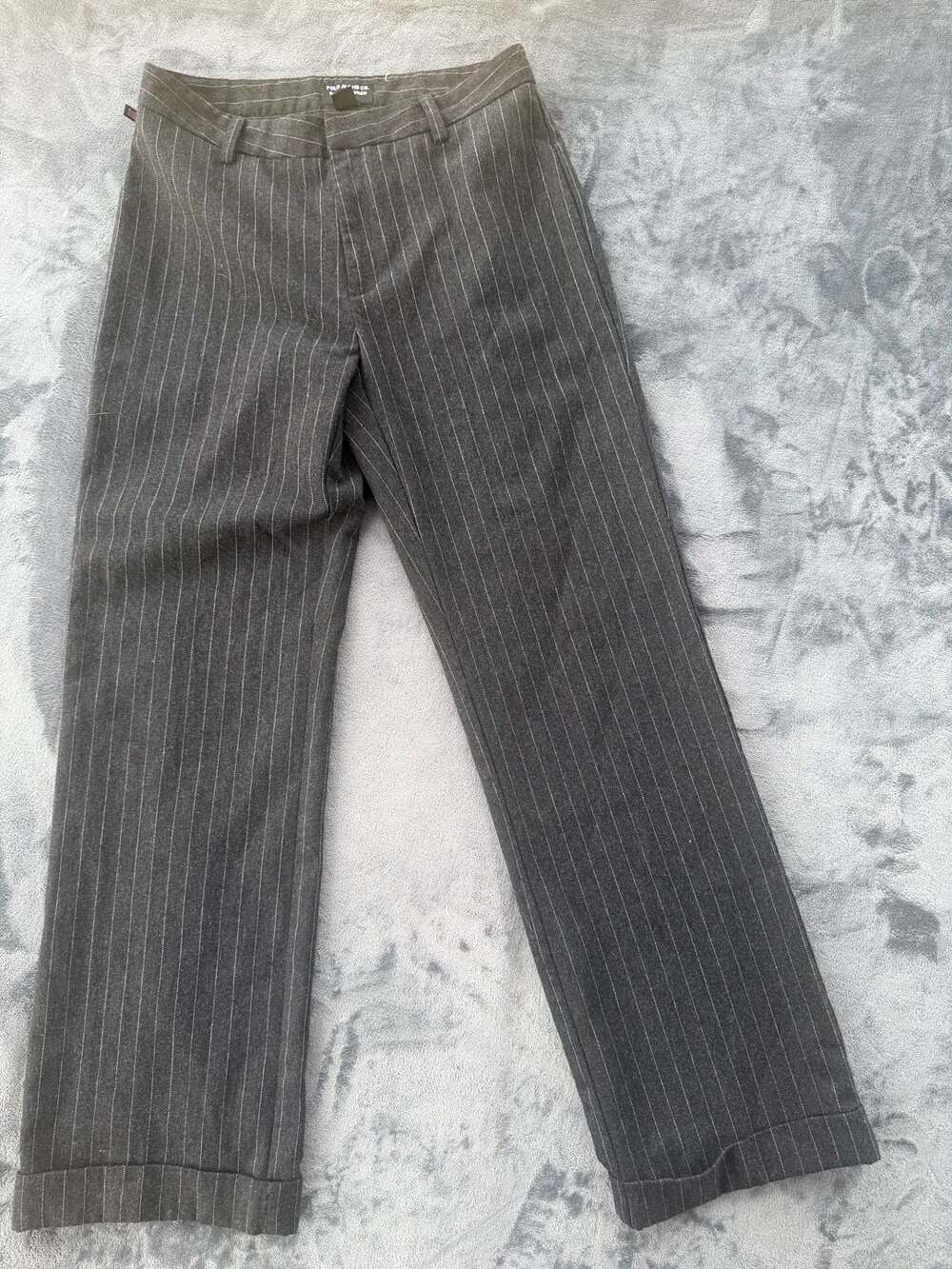 Polo Jeans Co. Ralph Lauren Grey Pinstripe Wool Blend Cuffed Trousers Size 8